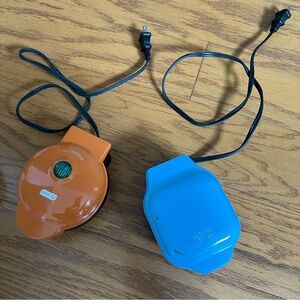 Lot of 2 mini dash Orange and Blue Mini Waffle Makers pumpkin kitchen item